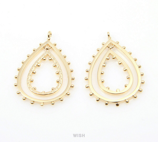 Double Drop Pendants in Gold, Stud Drop Dangle Charms /MG-319-P