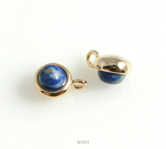 Lapis Lazuli Round Gemstone Charm in Gold, Lapis Lazuli Dainty Round Gemstone Pendant / SLLG-109-P