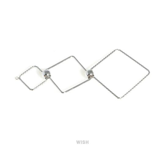 Triple Open Square Pendants in Rhodium, Triple Square Charm / MRH-423-P