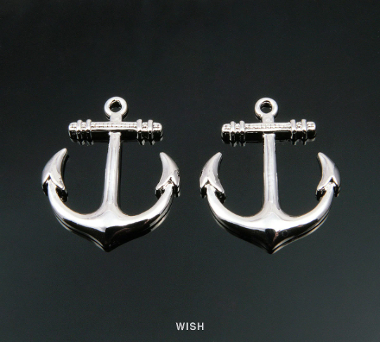 Large Anchor Pendants in Rhodium, Anchor Charms / MRH-144-P