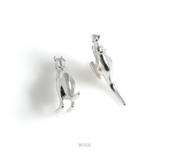 Kangaroo Pendants in Matte Rhodium, Solid Kangaroo Charm / MMRH-531-P