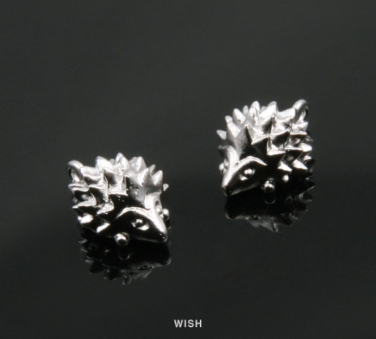 Hedgehog Pendants in Matte Rhodium, Solid Hedgehog Charm / MMRH-333-P