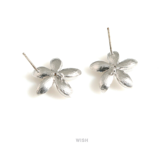 Wild Flower Stud Earrings in Matte Rhodium, Flower with CZ Stud Earrings / MMRH-708-E