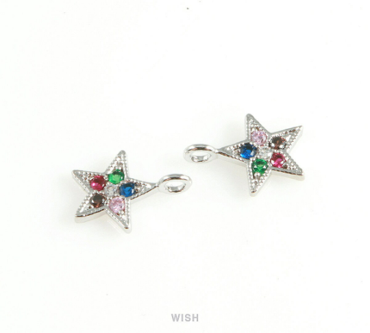 Silver Star with Birthstone Pendant, Multi Color Star Charm  / MRH-409-P