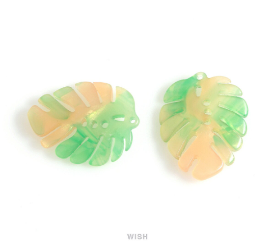 Green and Yellow Monstera Leaf Pendant, Monstera Leaf Charm / PGY-110-P