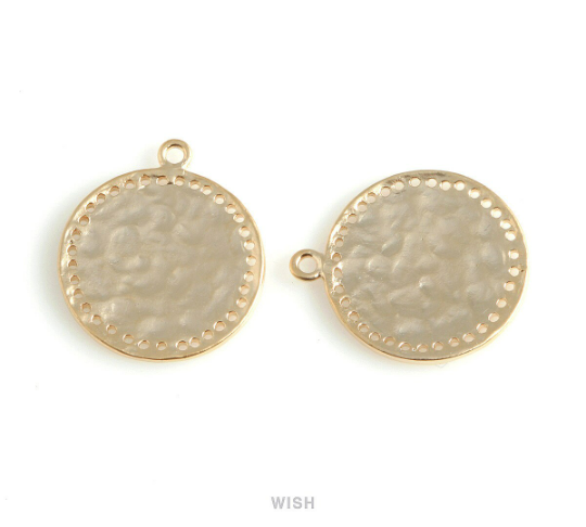 Hammered Disc Pendants in Matte Gold, Hammered Coin Charm /MMG-447-P