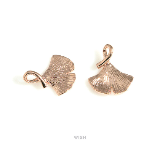Ginkgo Leaf Pendant in Rose Gold, Textured Ginkgo Leaf Charm / MRG-239-P