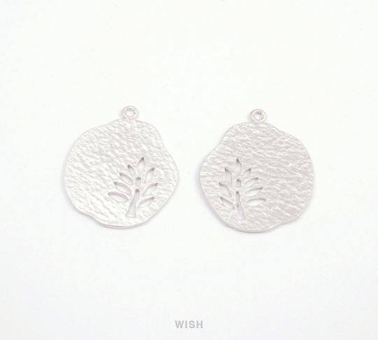 Tree in Pear Pendants in Matte Rhodium, Oak in Pear Charms / MMRH-083-P (Medium)