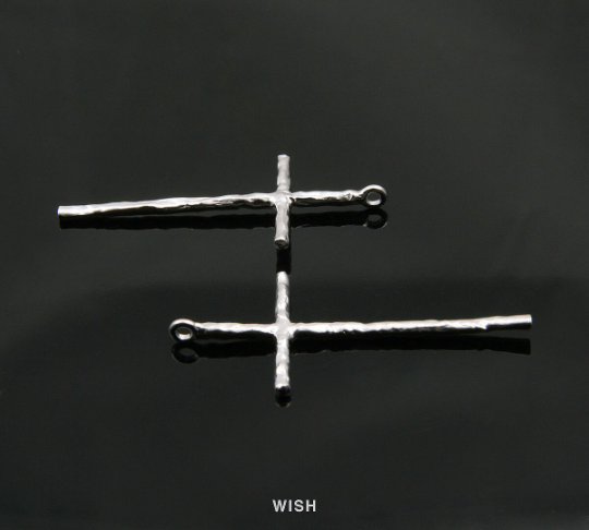 Hammered Cross Pendant in Matte Rhodium, Latin Cross Charm / MMRH-276-P