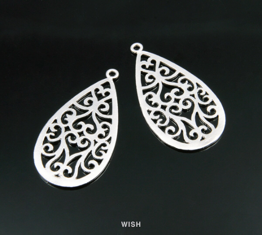 Oriental Pattern Teardrop Pendant in Matte Gold, Oriental Teardrop Charm / MMG-194-P