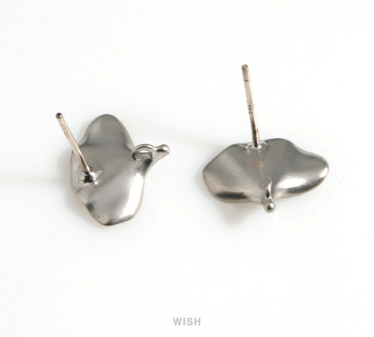 Ginkgo Leaf Stud Earrings in Matte Rhodium, Textured Ginkgo Earrings / MMRH-636-E