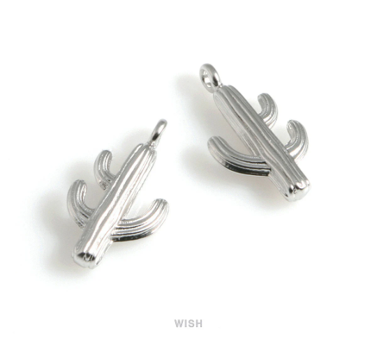 Cactus Pendants in Matte Rhodium, Solid Cactus Charm / MMRH-532-P