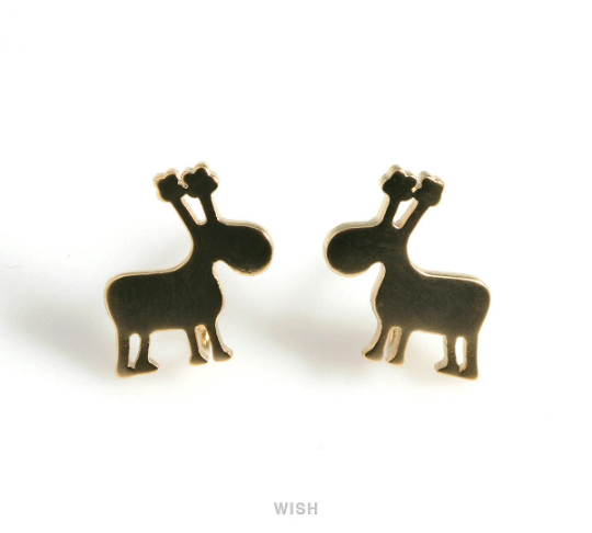 Reindeer Stud Earrings in Matte Gold, Reindeer Ear Studs / MMG-522-E