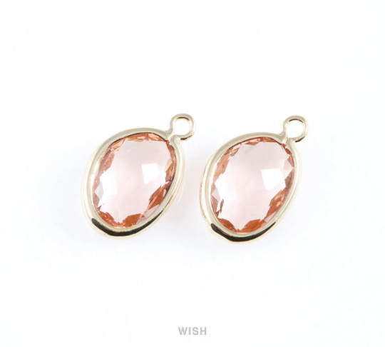 Peach Pear Glass Charm in Gold, Glass Framed Pendant / GPCG-040-P