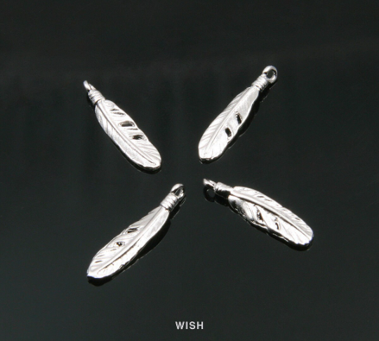 Dreamcatcher Feather in Matte Rhodium, Dream Catcher Feather Charm / MMRH-341-P