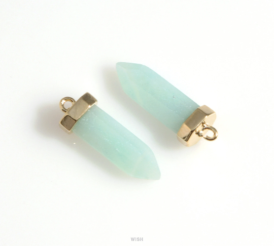 Jade Point Gemstone Charm in Gold, Amazonite Point Gemstone Pendant / SMTG-106-P