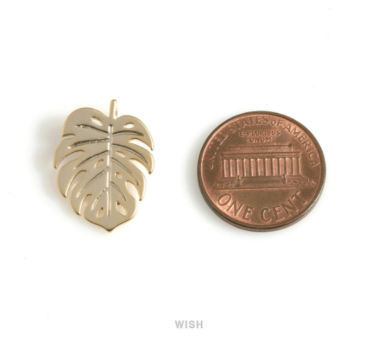 Large Monstera Leaf Pendants in Gold, Monstera Leaf Charm / MG-556-P