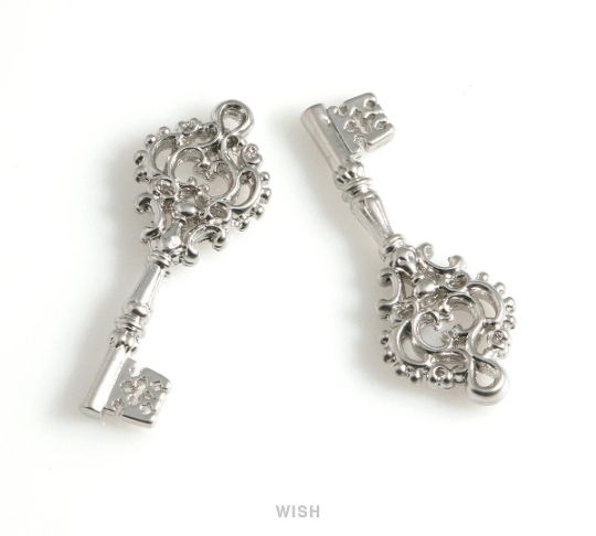 Key Pendants in Matte Rhodium, House Key Charm / MMRH-593-P