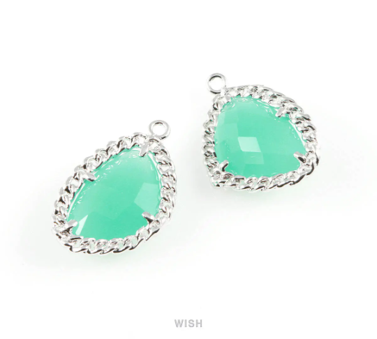 Mint Triangle Shape Pendants in Rhodium, Framed Triangle Charms / GMTRH-034-P