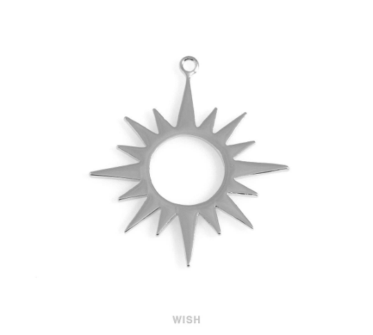 Large Star Burst Pendants in Rhodium, Star Burst Charm /MRH-587-P