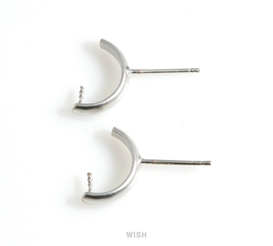 Semicircle Stud Earrings in Matte Rhodium, Semicircle Ear Studs / MMRH-551-E