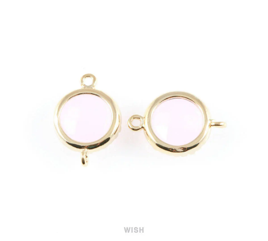 Rose Quartz Faceted Glass Connector in Gold, Framed Round Connector/ GRQG-008-P