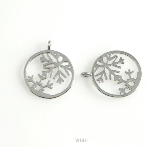 Snowflake in Circle Pendants in Rhodium, Snow Charm / MRH-449-P