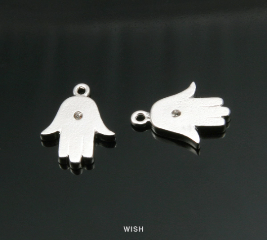 Cubic Zirconia Hamsa Pendant in Matte Rhodium, CZ Hamsa Charm / MMRH-305-P