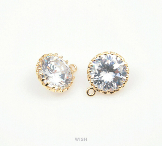 Round Cubic Zirconia Pendants in Rose Gold, Round Cubic Charms / CRG-008-P (Large)