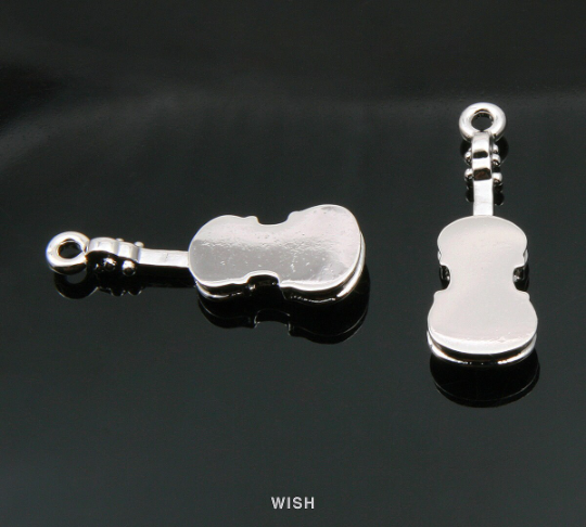 Violin Pendants in Rhodium, Musical Instrument Charms / MRH-325-P