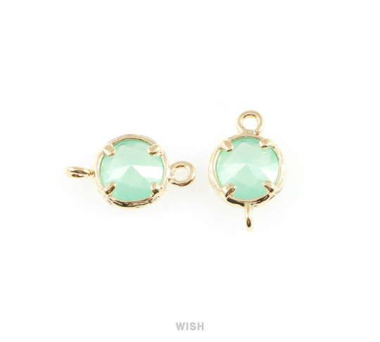 Mint faceted Glass Connector in Gold, Framed Round Glass Bead /GMTG-015-P