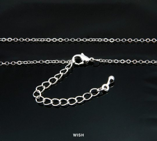 5 pcs of 18 inches Rhodium Chain Necklace with Extension - 235SF, Flat Cable Chain, Craft Supplies Findings / RBRH004-CH