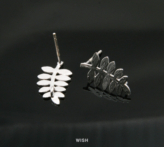 Leaves and Branch Stud Earrings in Matt Rhodium, Branch Ear Post / MMRH-240-E