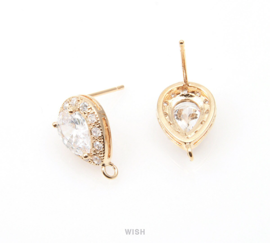 Teardrop Cubic Ear Post in Gold, 12 Sub Cubic Zirconia / CG-003-E