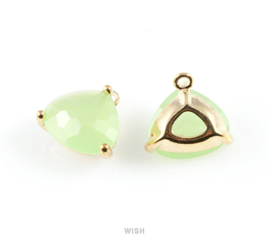 Light Mint Pear Shape Glass Charm in Gold, Framed Pendant / GLMG-042-P