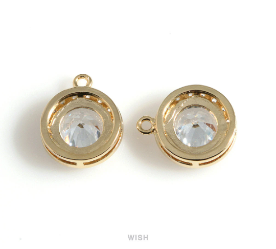 Round Cubic Zirconia Pendant in Gold, Round CZ Charm / CG-086-P