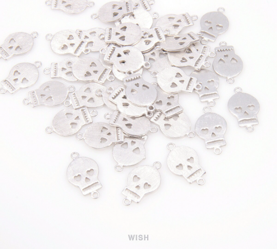 Flat Skull Connectors in Matte Rhodium, Skull Charms / MMRH-055-C