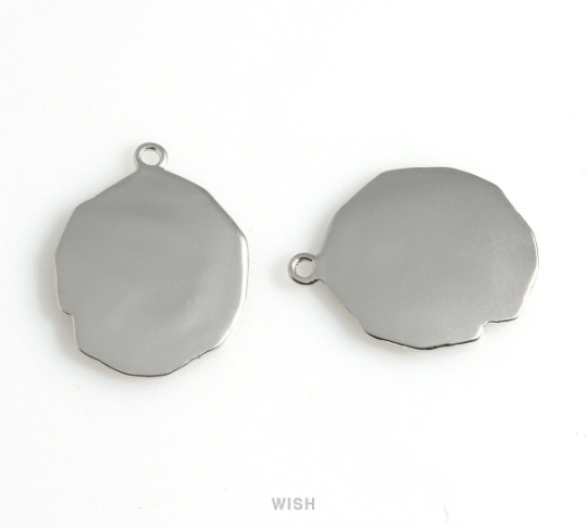 Hammered Coin Pendants in Matte Rhodium, Hammered Disc Charm / MMRH-526-P