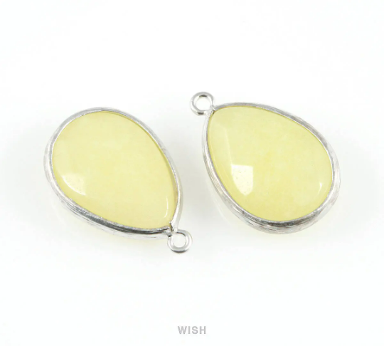 Light Mint Synthetic Stone Charms in Matte Rhodium, Framed Teardrop Pendant/ SLMMRH-010-P