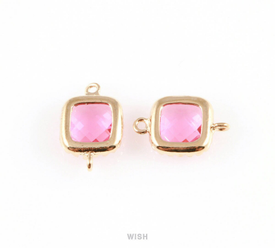 Ruby Faceted Glass Connector in Gold, Framed Square Connector /GRBG-007-P