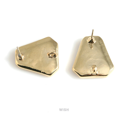 Six Angles White Fabric Drop with Gold Leaf Stud Earrings in Gold, Six Angles Drop Studs / MWTG-516-E
