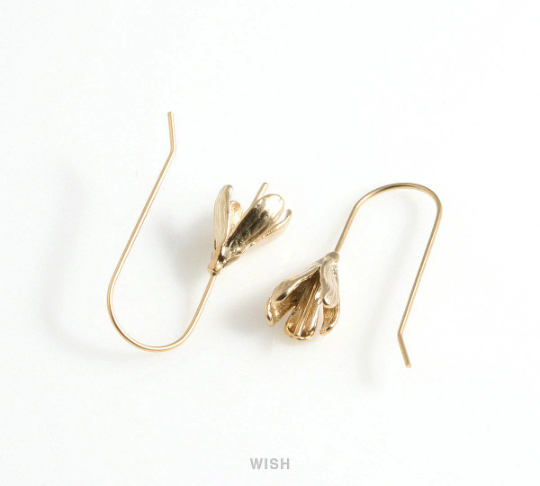 Flower Hook Earrings in Matte Gold, Tulip Ear Hooks /MMG-490-E