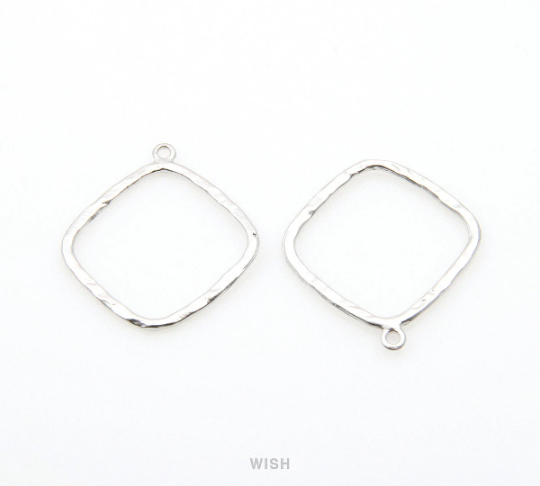 Open Hammered Diamond Pendant in Matte Rhodium, Open Diamond Charm / MMRH-270-P