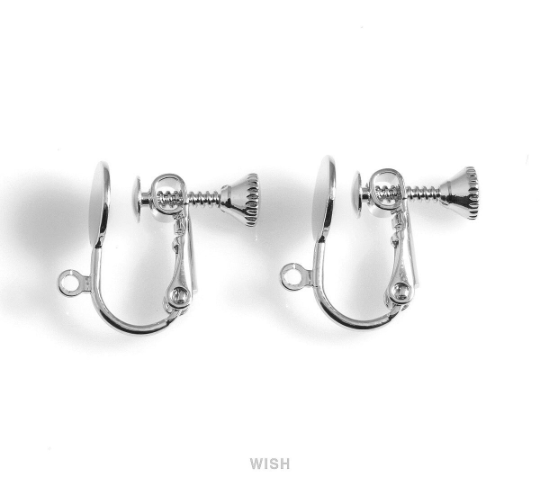 8pcs Clip on Earring Converters in Rhodium, Non Pierced Earrings / FRH-033-E