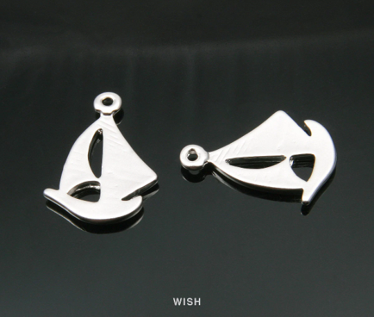 Yacht Pendants in Matte Rhodium, Boat Charms / MMRH-011-P (4pcs)