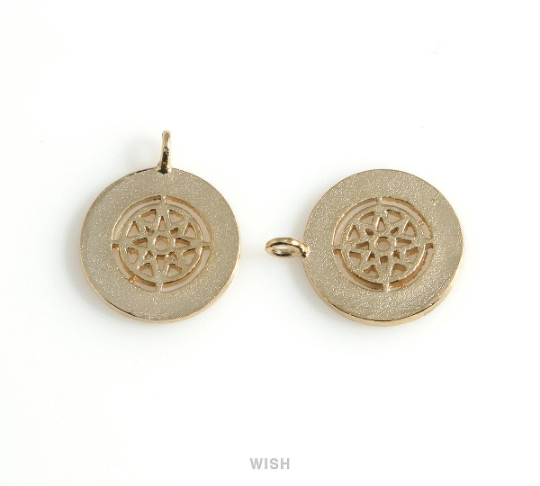 Compass Disc Pendants in Matte Gold, Compass Coin Charm / MMG-482-P