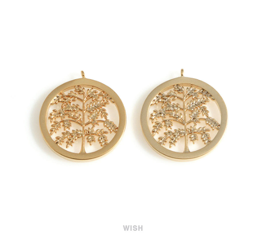 Family Tree Charm in Matte Gold, Family Tree Pendant / MMG-687-P