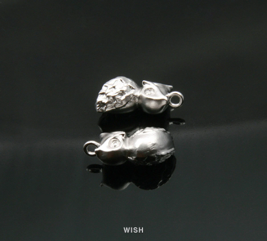 Owl Pendant in Matte Rhodium, Solid Owl Charm / MMRH-321-P