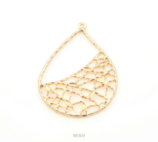 Leaves in Teardrop Pendants in Matte Rhodium, Net Teardrop Charms / MMRH-163-C