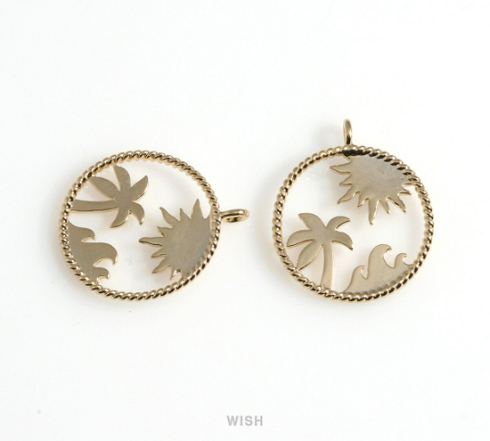 Tropical Circle Pendants in Gold, Tropical Jewelry Charm /MG-505-P